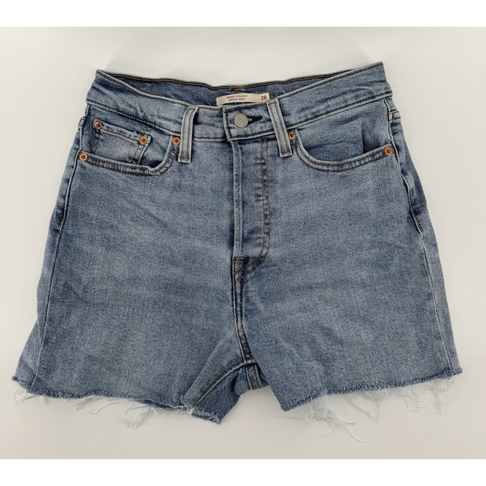 Levi's Wedgie Straight High Rise Cut Off Blue‎ Denim Shorts Button Fly Size 28W